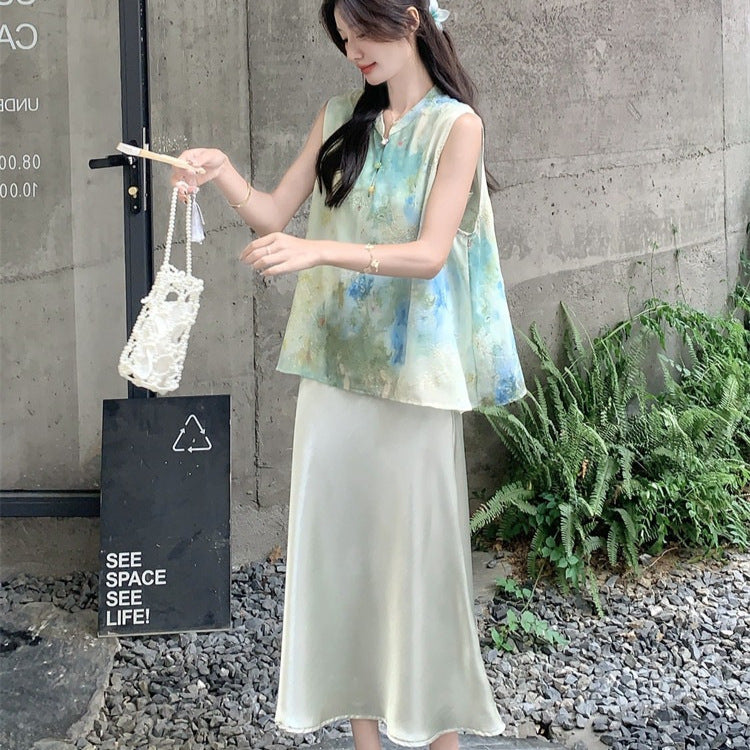 Women's Summer New Chinese Floral Dress + Shirt + Camisole Set 2026