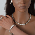 Western Hip-Hop Necklace Bronze Ba Bracelet Necklace Earrings Set Ring Set Hip-Hop Personality Rhinestone Simple Premium