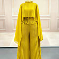 Casual Plus Size Crew Neck Pleated Loose Pants + Top Set