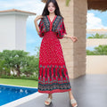 Women's Summer Chinese French Short Sleeve V-Neck Printed Dress + Skirt 2026 - 1-1#