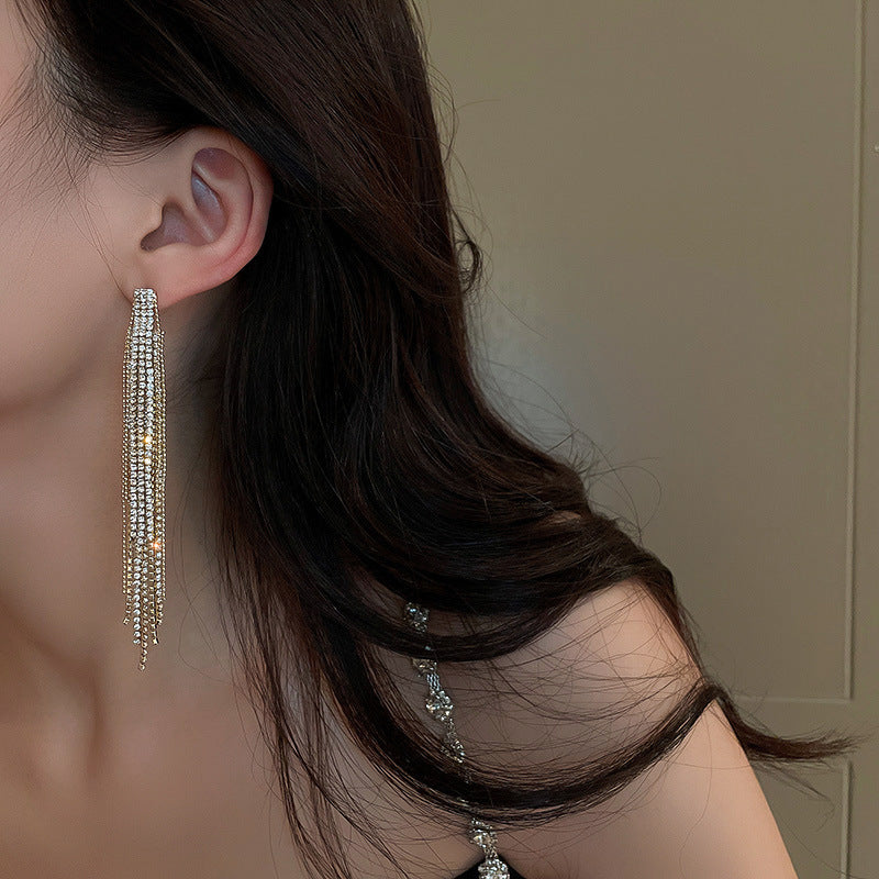 Gold-Plated Zircon Teardrop Tassel Earrings - view 9