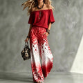 Summer Off-Shoulder Boat Neck Leopard Gradient Wide Leg Pants + Top 2-Piece Set