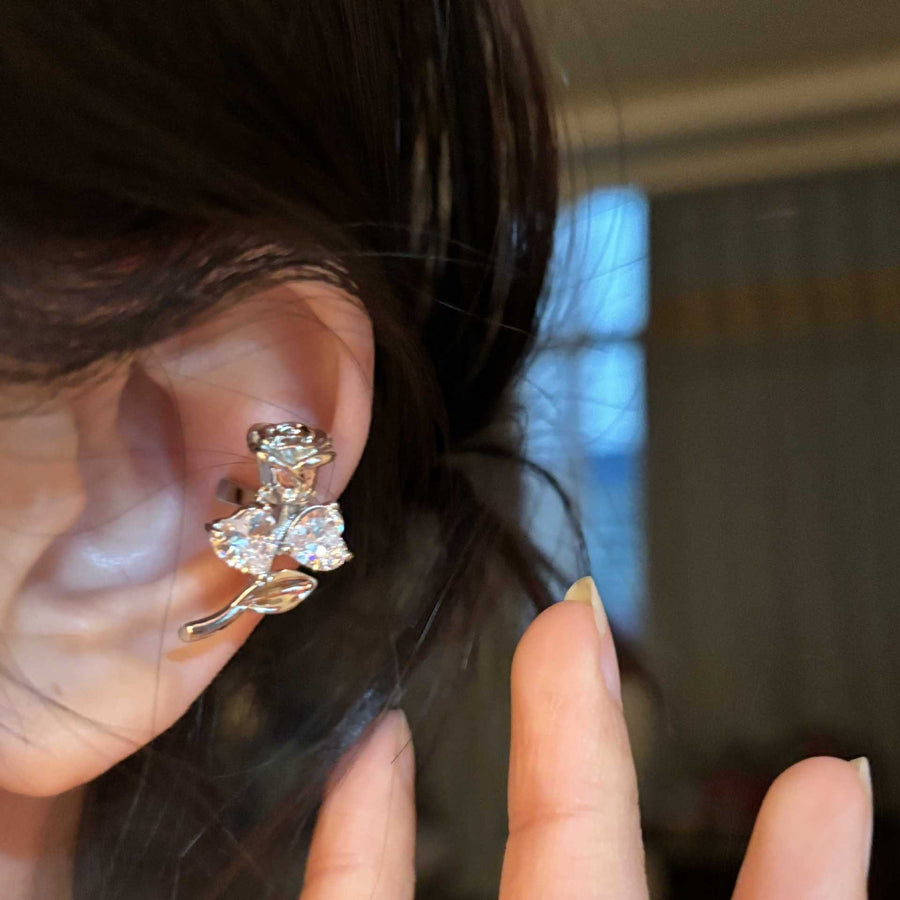 Korean Zircon Rose Flower Clip-On Earrings - view 6