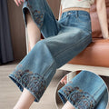 Fall Chinese Retro Embroidered High Waist Loose Straight Leg Wide Leg Pants + Pants
