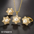 Fashionable Fresh Simple Versatile Imitation Pearl Pendant Snowflake Rhinestone 3-Piece Set Necklace Earrings Set Ring In Stock