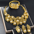 Dubai Gold Western Fashionable Africa Jewelry Necklace Bracelet Set Earrings Ring Cutout Leaves Wedding Banquet Set