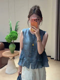 Summer Korean Youthful Sleeveless Patchwork Ruffle Shirt + Tank Top
