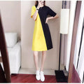 Color-Block Short Sleeve Fitted Mid-Length Dress, Commute Style