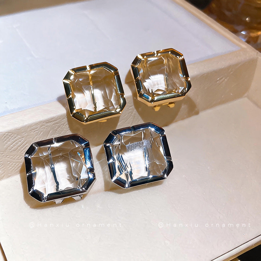 Minimalist Glass Square Pendant Stud Earrings - view 2