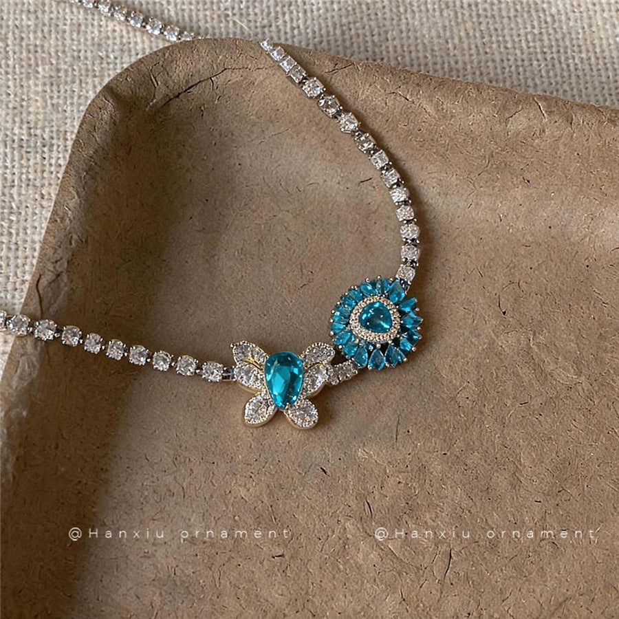 Vintage Zircon Butterfly Heart Pendant Necklace - view 4