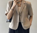 Women's Summer Elegant Short Sleeve Lightweight Loose Cropped Blazer + Top 2026 - Black
