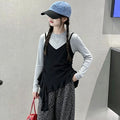 Girls' Faux Layered Long Sleeve Tee - Asymmetric Lace Hem