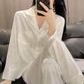 新春季薄款冰丝睡衣带胸垫女夏高级感长袖提花开衫女士家居服套装