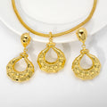 Middle East Retro Overseas Set Teardrop Type Pleated Texture Pendant Necklace Earrings Set Versatile Design Detail Bead Gem