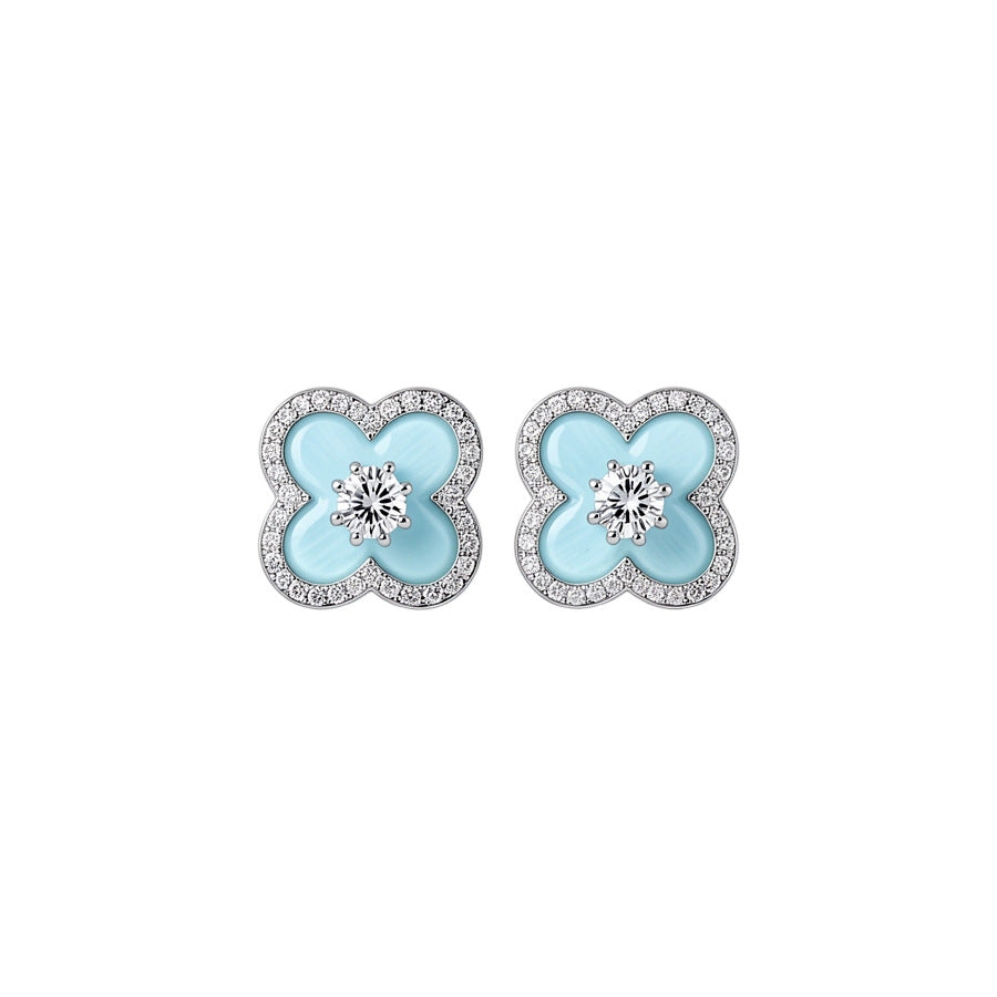 Blue Zircon Flower Stud Earrings - view 5