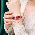 Light Luxury Long Square Rhinestone Women Belt Watch La Horse Numbers Red Green White Dial Croc Pattern Fine With Quartz Watch