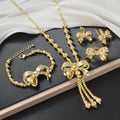 India Bride Banquet Gown Accessory 3D Bow Fringe Gold Bead Necklace Bracelet Set Earrings Ring Set