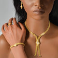 Africa Hot Sale Overseas 18K Gold Plated Quilted Shape Rhinestone Necklace Bracelet Set Earrings Ring Wedding Women Jewelry Set