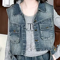 Girls' Letter Hoodie Denim Vest Wide-Leg Pants Three-Piece Set