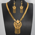 Luxury Dubai Bead Gem Jewelry Gold Plated Moon Star Cutout Necklace Earrings Set 2-Piece Set Fringe Overseas Accessory
