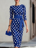 2026 Retro Polka Dot Fitted Mid-Length Dress