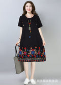 Ethnic Style Tencel Cotton Embroidered Mid-Length Casual Beach Dress
