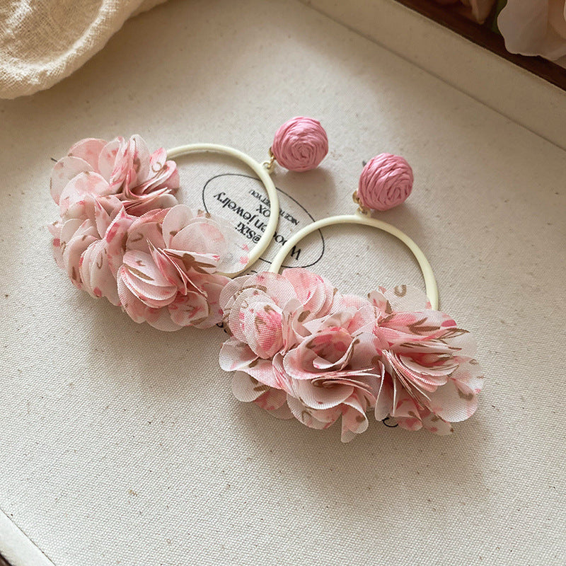 Pink Flower Rhinestone Drop Earrings - view 12