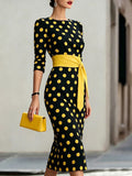 2026 Retro Polka Dot Fitted Mid-Length Dress