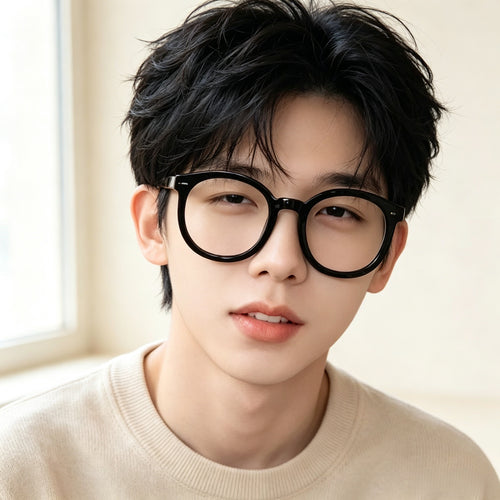 Black Frame Glasses Round Arrow Influencer Bare Face Blue-Light Glasses Frame Men Korean Prescription Finish Item With Rx Glasses