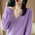 Women's Fall Korean Fashion V-Neck Cropped Knit Top + Cardigan 2026 - White