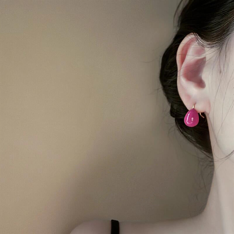 Minimalist Enamel Teardrop Hook Earrings - view 3