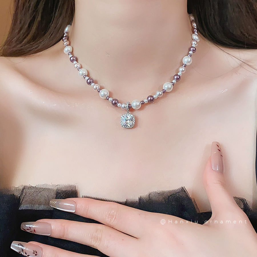French Pearl Square Zircon Jewelry Set - view 3
