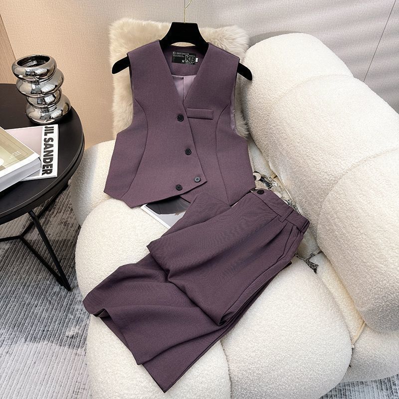 Fall-Winter Office Fashion Vest Jacket + Vest + Pants 2-Piece Set