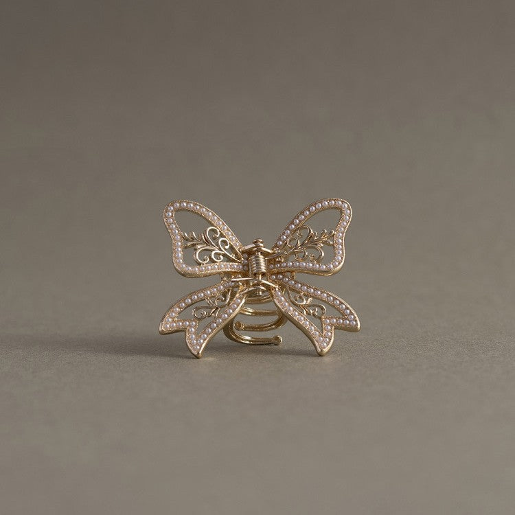Pearl Bow and Iris Flower Hair Claw Clip - view 2