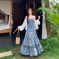Women's Bohemian Ethnic Plus Size Floral Loose Dress + Cardigan + Camisole + Long Ski - Camisole Dress (Single)