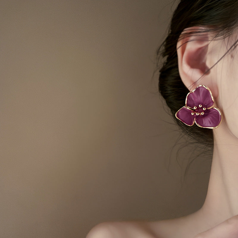 French Enamel Flower Stud Earrings - view 3