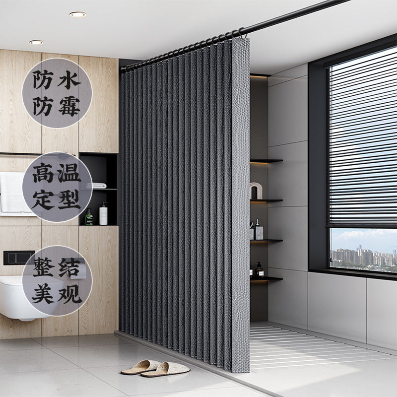 Shower curtain waterproof and mildew-proof curtain without punching invisible partition curtain European style double-sided magnetic imitation linen folding shower curtain