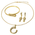 Overseas Export Western Vintage Breeze Open End Bangle Full Diamond Necklace Earrings Set Ring Bracelet Set Personality Jewelry Women Wholesale