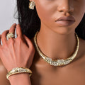 New Arrival 14k Gold Plated Copper Exquisite Necklace Earrings Set Ring Bracelet Set Bride Accessory Set Pendant