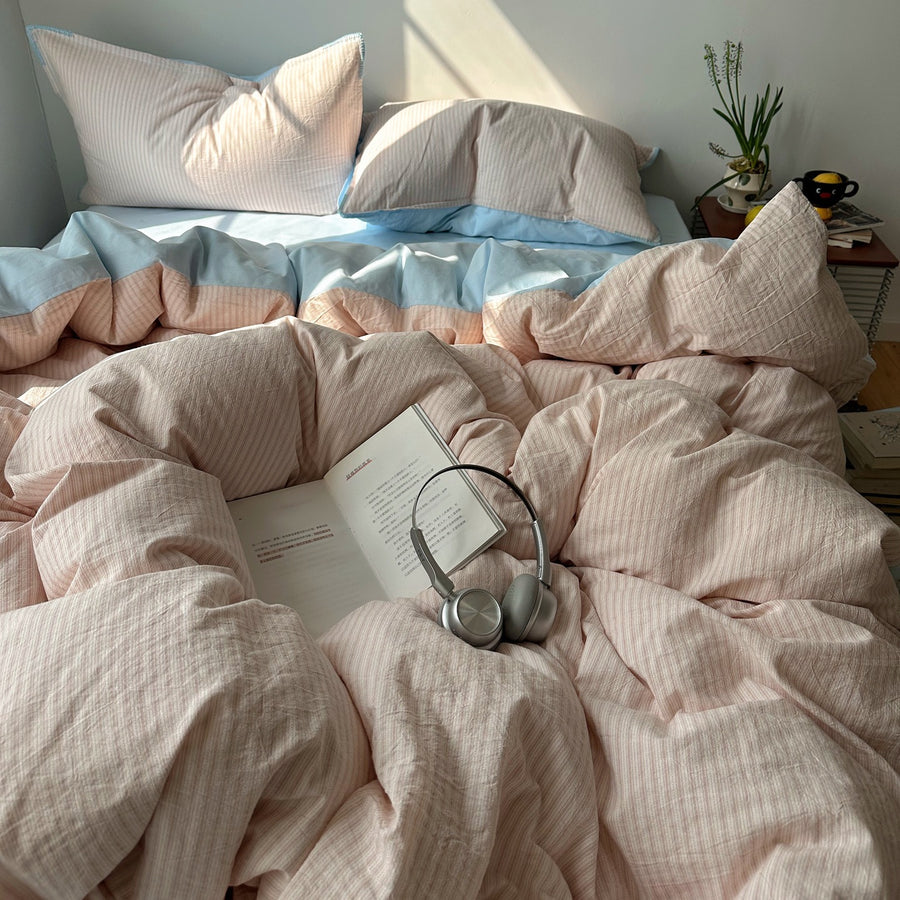 Blank Space Letter Pink Washed Plaid Cotton 4-Piece Bedding Set - view 2