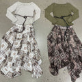 Summer French Slimming High Waist Printed Asymmetric Mid-Length Skirt Set