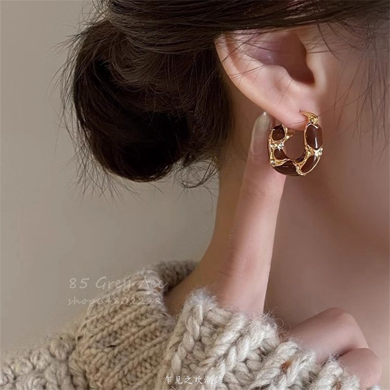 Tiger's Eye Huggie Hoop Earrings - view 4