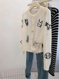 Women's Korean Unique Knit Printed Sun-Protection Lightweight Cardigan + Jacket + Top - Apricot