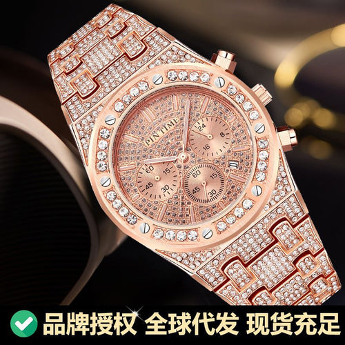 PINTIME / Item Time Export Cross-Border Bestseller Full Diamond Multifunction 3 Eye Fashionable Rhinestone Watch Dropship OK