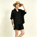 Summer Fashion Mulberry Silk Silk-Linen Short Sleeve Double-Layer Lightweight Cropped Pants + Top 2-Piece Set