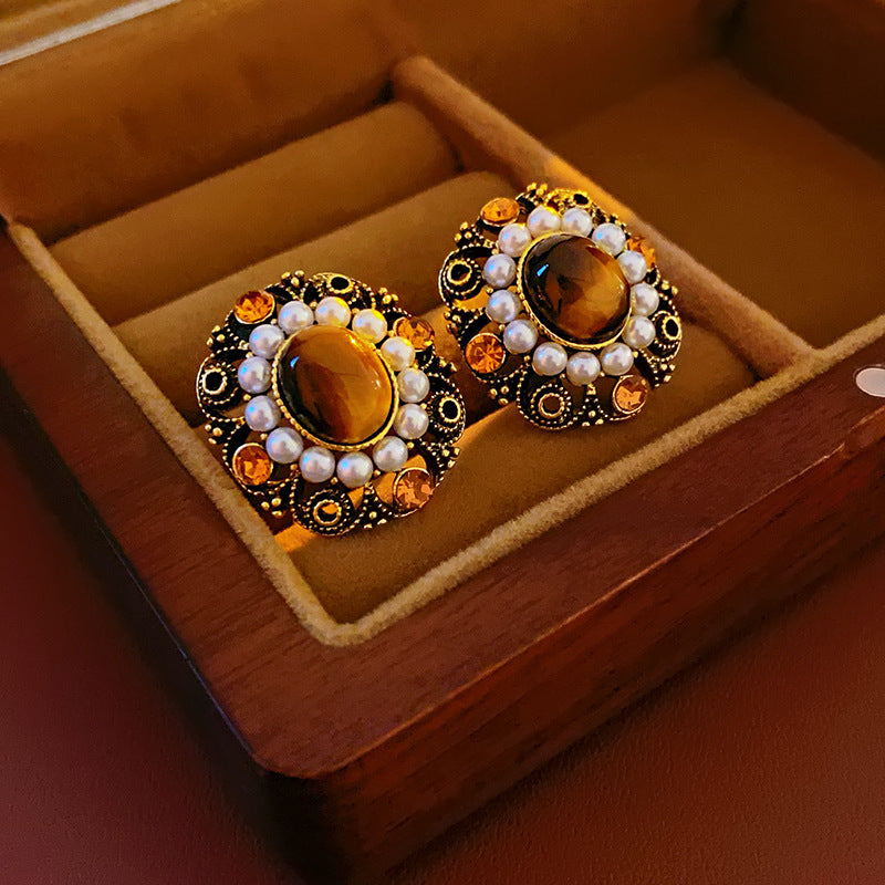 Oval Crystal Vintage Stud Earrings - view 7