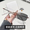 Ultra-Light Rimless Anti-Blue Plano Outdoor Fashionable Light-Changing UV-Proof Goggles Men Retro Sunglasses