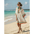 Bohemian Print V-Neck Loose Beach Dress, Summer Sun Protection