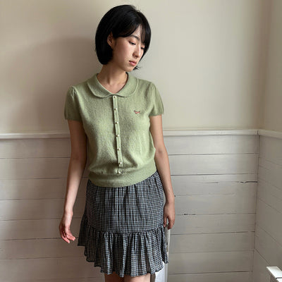 [clearout, no returns] simple korean doll collar short-sleeved age-reducing right-shoulder sweater 2