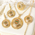 Dubai Overseas Cutout Mini Set Two-Tone Crystal La Dial Pendant Necklace Bracelet Set Earrings Ring India Jewelry Set Women